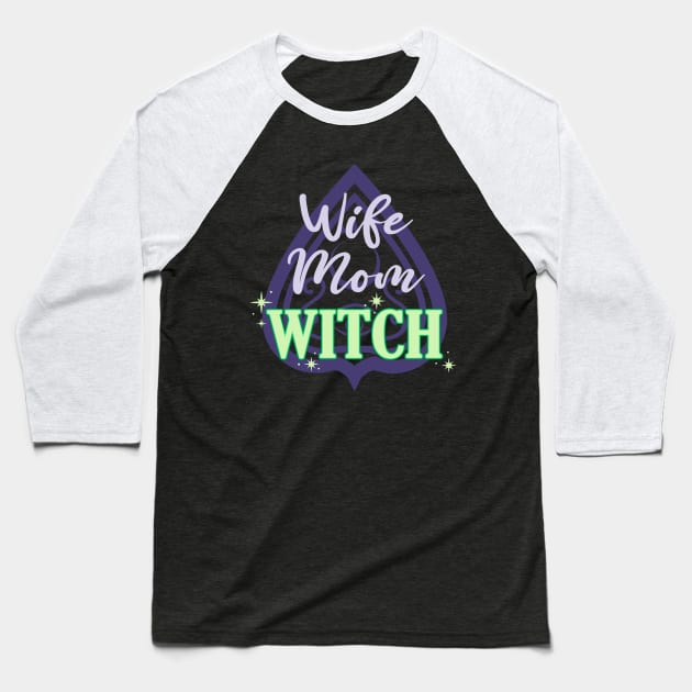 Wife Mom Witch - Funny Purple and Green Halloween Quote Baseball T-Shirt by FatCatSwagger